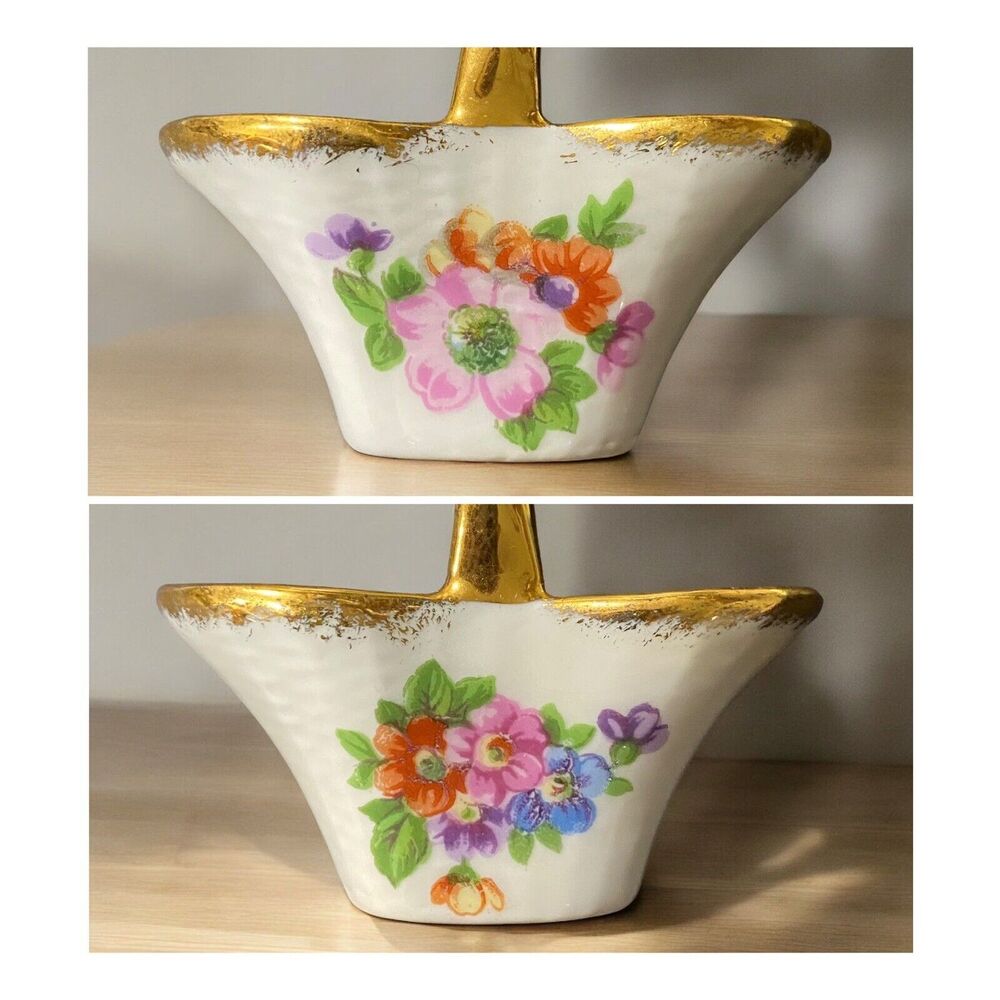 Vintage Limoges Porcelain Flower Garden Basket Doll House Porcelaine d' Art